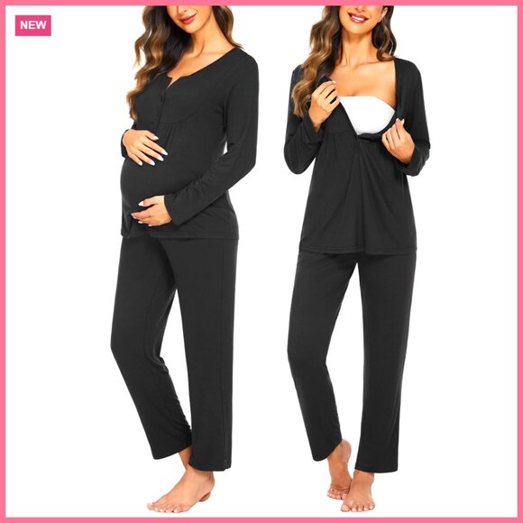 Maternity Nursing Pajama Set Long Sleeve Breastfeeding Sleepwear